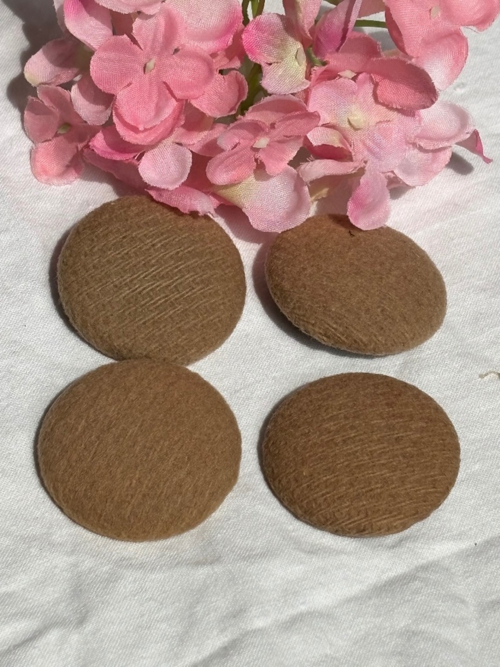 Lot of 4 Vintage Mid Century Brown/Camel Wool Cloth Covered Shank Buttons